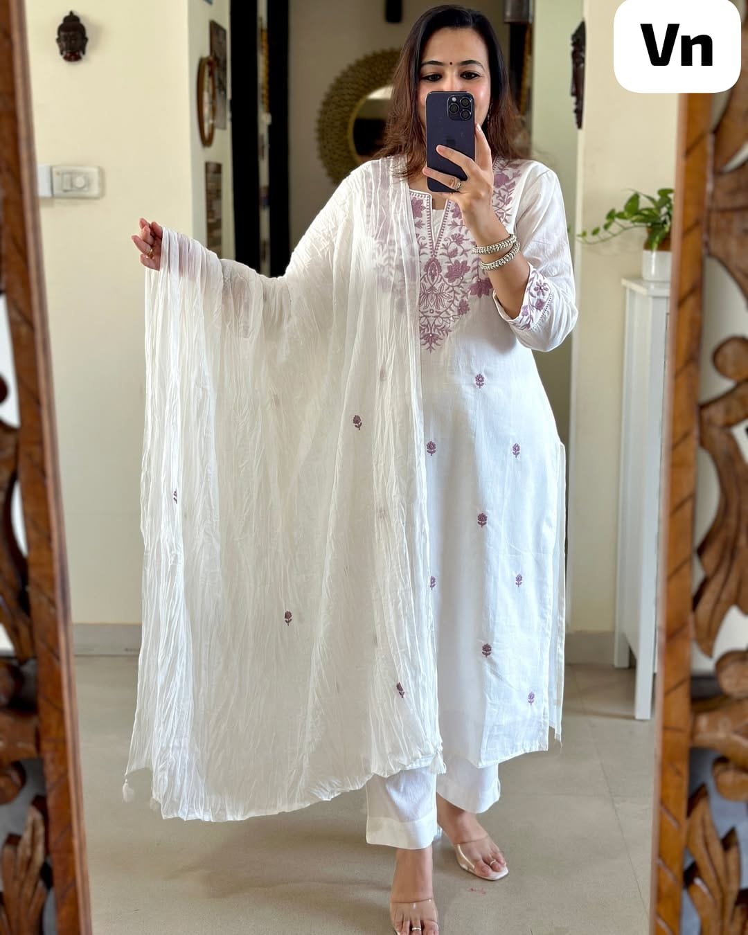 White Khadi Flex Cotton Embroidered Suit Set